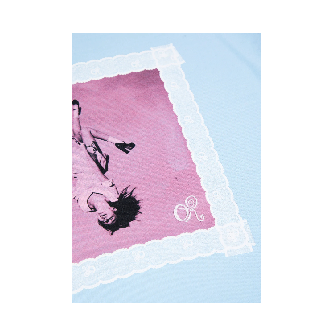 lace album cover oversized blue t-shirt